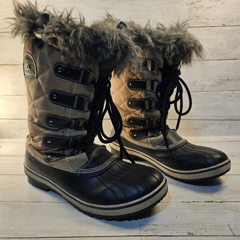 Sorel Tofino Quilted Faux Fur Waterproof Winter Snow Boots Tan Black NL1937-270
